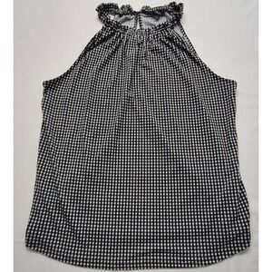 Adrianna Papell women black/white check Halter-Top Shirt Med. keyhole high neck